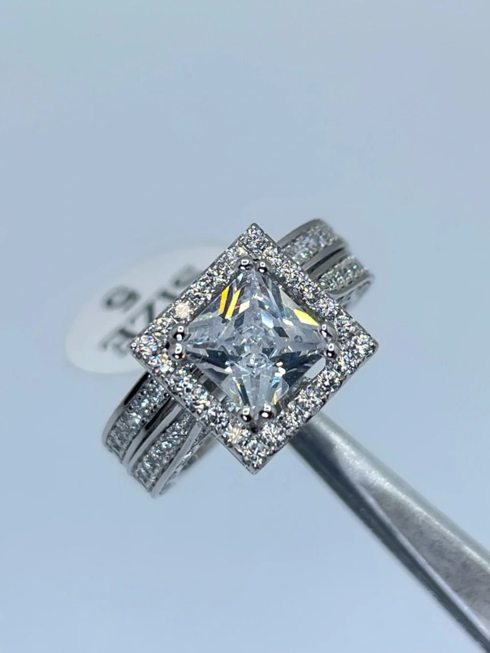 925 Sterling Silver Diamond Wedding‎ Ring Set Sz 5
